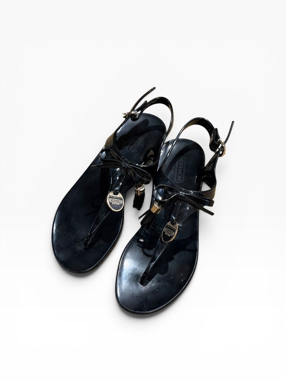Coach Helma Black Jelly Thong Ankle Strap Sandals Women's Size 6